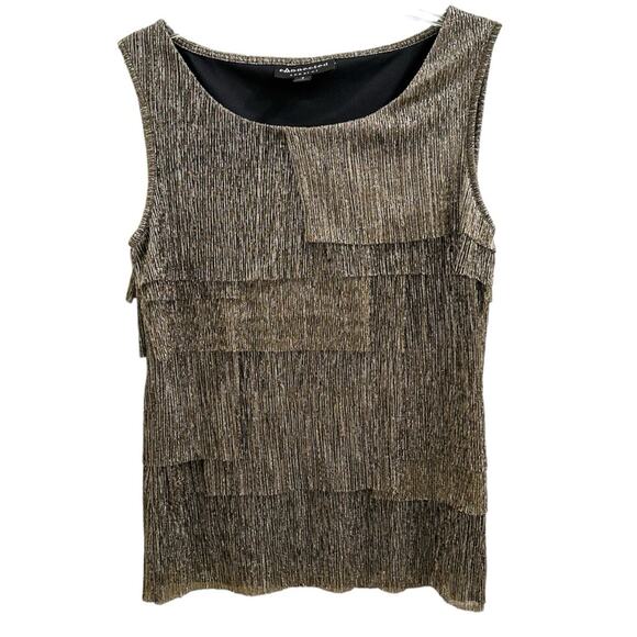Connected Apparel Gold Shimmer Sleeveless Blouse Retro 1920's Flapper Top 8 M - Picture 1 of 5